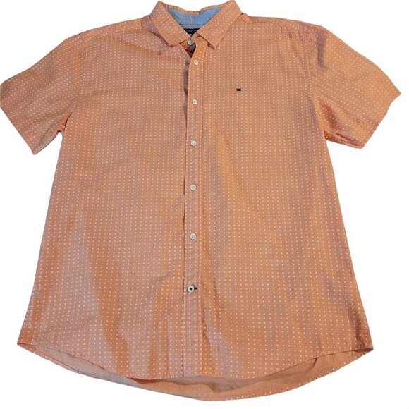 Tommy Hilfiger Mens Sz XL SS Button Up Dotted Collared Shirt - Picture 1 of 7